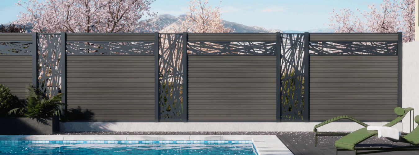 WPC Zaun Modern mit Deko Elementen aus Aluminium, Darbe Dark Grey
