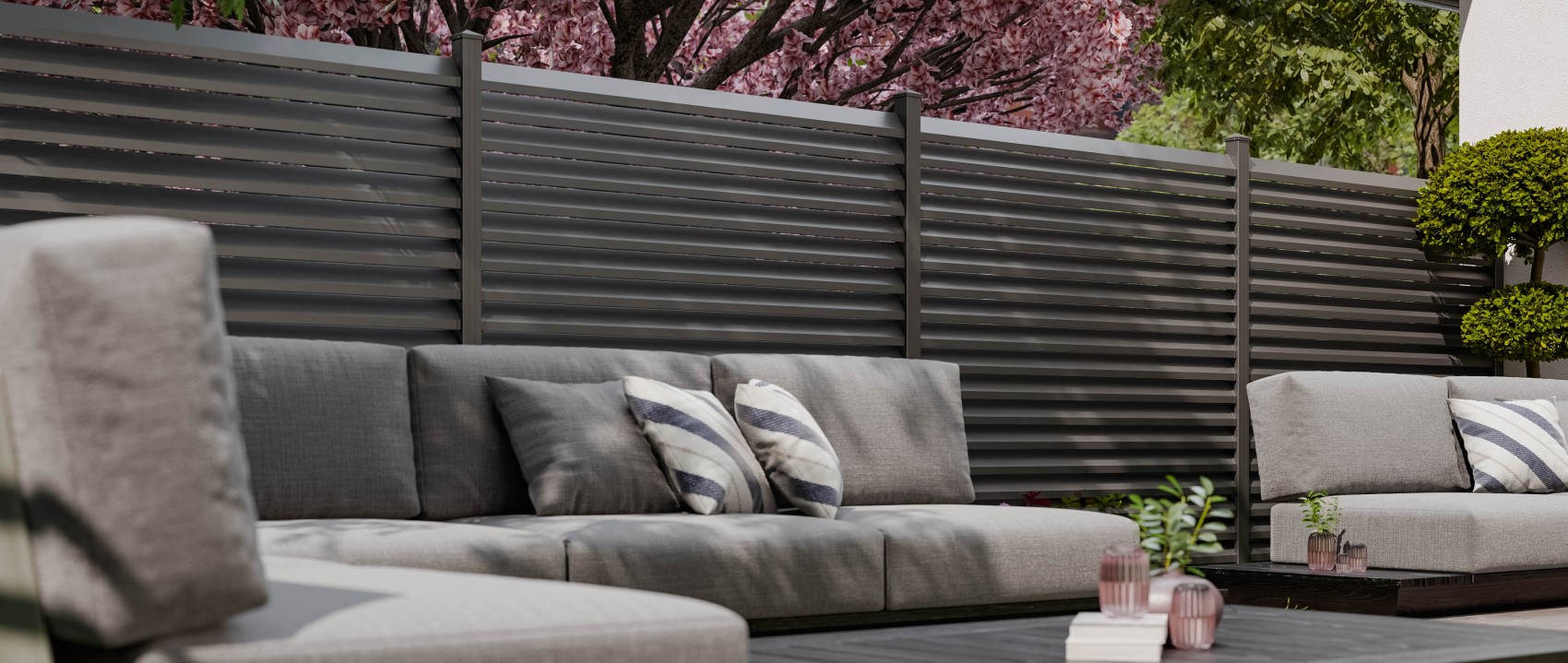 Aluminium Zaun von Morganland Zaunbau. Motiv Rhombus in Anthrazit.