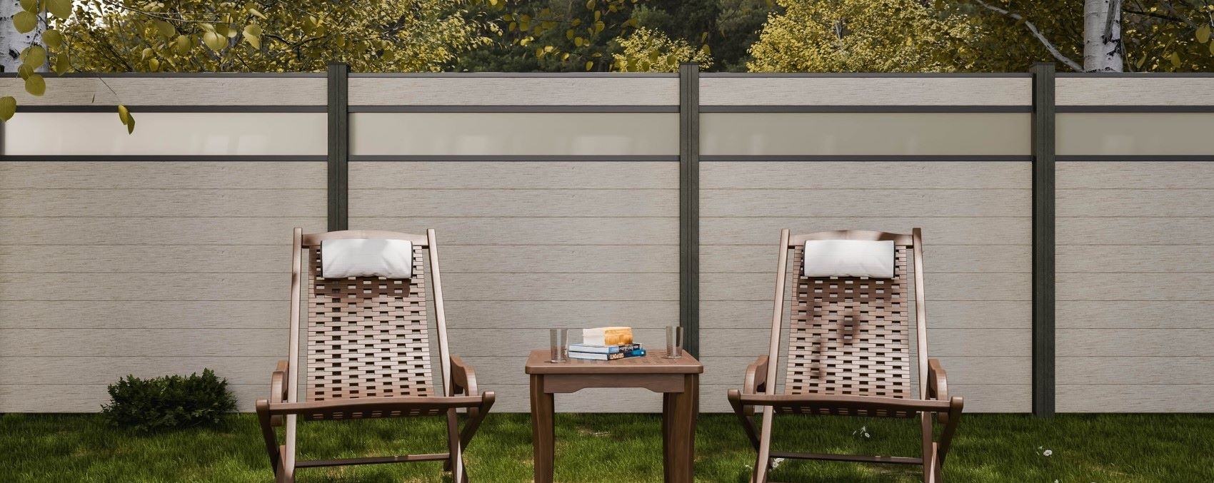 BPC Zaun von Morganland Zaunbau. Hersteller GroJa. Mit Glaselementen, Farbe hell Grau.